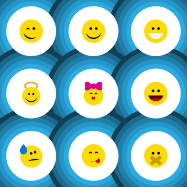 Düz simgesi ifade kümesi gözyaşları, sus, sırıtış ve diğer vektör nesneleri. Ayrıca tadını çıkarıyorlar, Angel, lezzetli öğeleri içerir.