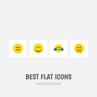 Düz simgesi Emoji kümesi Hush, gülümseme, soğuk ter ve diğer vektör nesneleri. Ayrıca üzgün, içerir Emoji, Hush öğeleri.