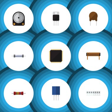 Cpu, bobin, direnci ve diğer vektör nesnelerini düz simge cihaz seti. Ayrıca alıcı, sert, triyot öğeleri içerir.