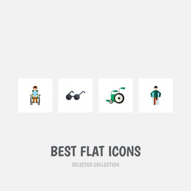 Düz simgesini devre dışı donanımları, özürlü, gözlük ve diğer vektör nesnelerini ayarlayın. Ayrıca tekerlekli sandalye, gözlük, özürlü öğeleri içerir.