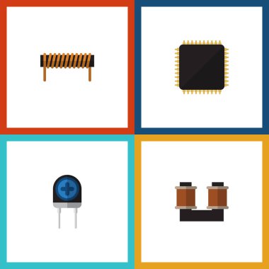 Düz simge teknoloji bobin, dönüştürücü, Cpu ve diğer vektör nesnelerini ayarlayın. Ayrıca biriktirme, bobin, mikroişlemci öğeleri içerir.