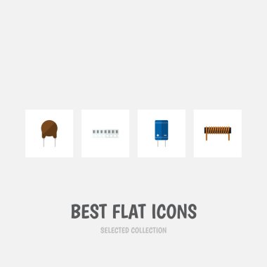 Düz simgesi aygıt kümesi triyot, bobin, transistör ve diğer vektör nesneleri. Ayrıca rastgele, içerir Kangal, bakır öğeleri.