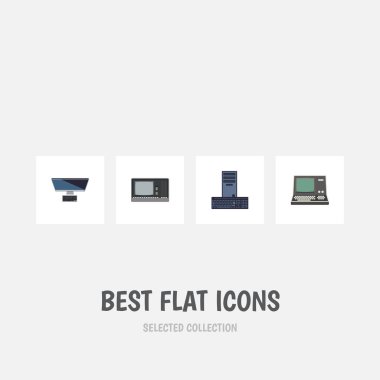 Düz simgesi dizüstü bilgisayar kümesi işlemci, teknoloji, Vintage donanım ve diğer vektör nesneleri. Ayrıca Pc, içerir Retro, kişisel öğeler.