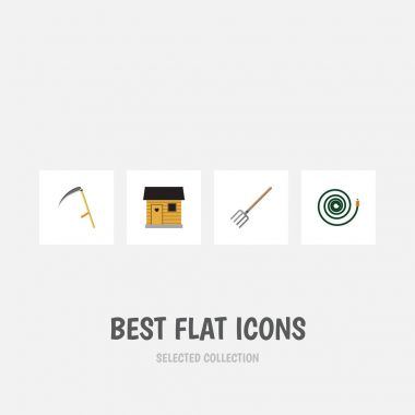 Düz simgesi kulübemde kümesi saman çatal, kesici, ahır ve diğer vektör nesneleri. Tırpan, Stabling, çatal öğeleri de içerir.