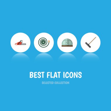 Düz simgesi kulübemde demir testeresi, sera, Hosepipe ve diğer vektör nesnelerini ayarlayın. Aynı zamanda sera, testere, testere unsurları içerir.