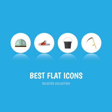 Sera, kesici, demir testeresi ve diğer vektör nesnelerini düz simge çiftlik seti. Aynı zamanda sera, Blade, çiftlik unsurları içerir.