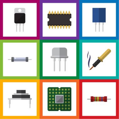 Düz simge teknoloji seti Receptacle, Resist, direnci ve diğer vektör nesneleri. Aynı zamanda direnç, direnç, Fiildistor öğeleri içerir.