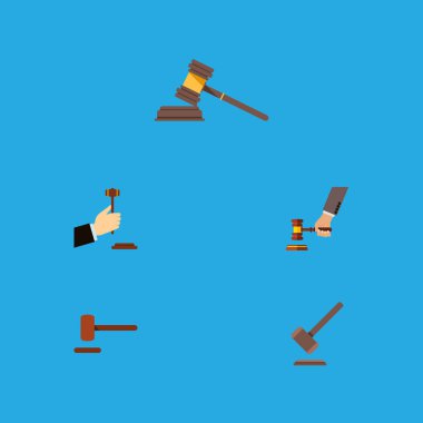 Mahkeme, hukuk, savunma ve diğer vektör nesnelerini düz simge çekiç seti. Ayrıca Hammer, adalet, suç unsurları içerir.