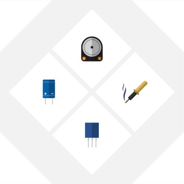 Düz simgesi cihaz kümesi tamir, priz, transistör ve diğer vektör nesneleri. Ayrıca sert, lehimleme, Set öğeler içerir.