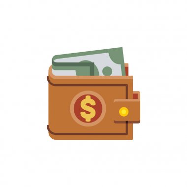 İzole cüzdan düz simgesi. Para vektör öğesi kullanılan cüzdan, para, çanta tasarım konsepti için.