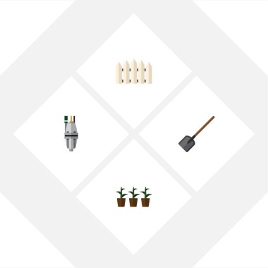 Pompa, saksı, kürek ve diğer vektör nesnelerini düz simge çiftlik seti. Pompa, saksı, botanik öğeleri de içerir.