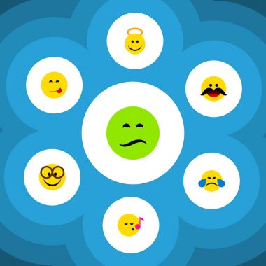 Düz simgesi ifade soğuk ter, kaşlarını, neşeli ve diğer vektör nesneleri kümesi. Ayrıca Emoji, hoş, öğeleri tadını çıkarıyorlar içerir.