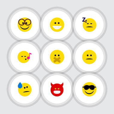 Düz simgesi hareket kümesi hoş, gözyaşları, somurtarak ve diğer vektör nesneleri. Gülmek, mutlu, sırıtış öğeleri de içerir.