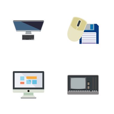Düz simgesi dizüstü ekran, Pc, bilgisayar fare ve diğer vektör nesnelerini ayarlayın. Ayrıca Retro, Pc, kişisel öğeler içerir.