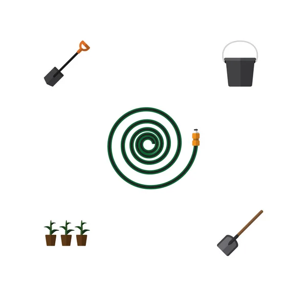 Flat pictogram tuin Set Hosepipe, emmer, Spade en andere vectorobjecten. Ook omvat Hosepipe, Plant, bloempot elementen. — Stockvector