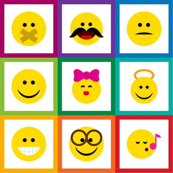 Conjunto de gestos de iconos planos de silencio, caricia, descontento y otros objetos vectoriales. También incluye sonrisa, beso, elementos silenciosos . — Vector de stock