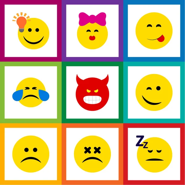 Flat Icon Expression Set of Asleep, Caress, Pouting And Other Vector Objects. Также включает Frown, Angry, Happy Elements . — стоковый вектор