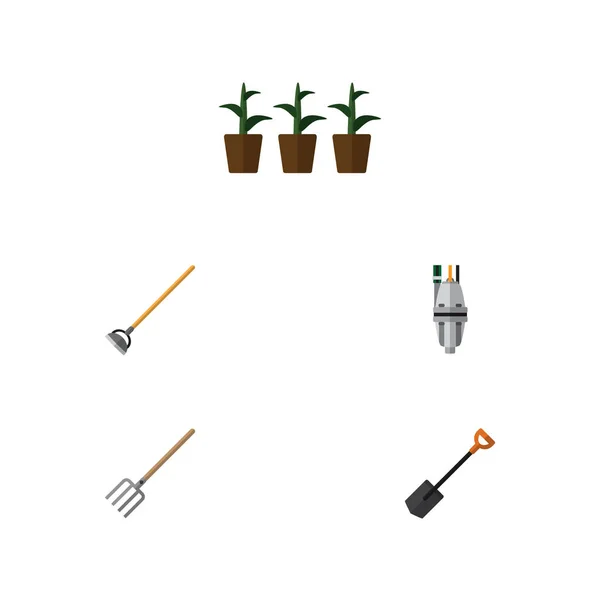 Platte Icon boerderij Set van gereedschap, Spade, pomp en andere vectorobjecten. Ook bevat bloempot, pomp, Spade elementen. — Stockvector