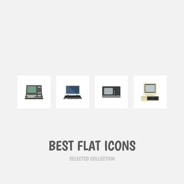 Flat Icon Computer Set de bloc-notes, matériel vintage, technologie et autres objets vectoriels. Comprend également des éléments rétro, ordinateur, ordinateur portable . — Image vectorielle