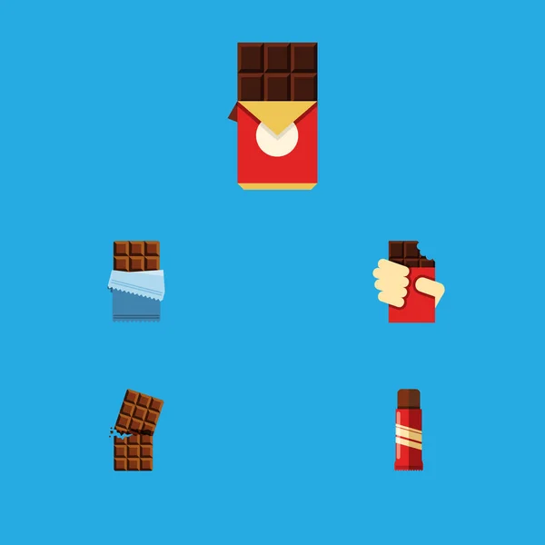 Icône plate ensemble amer de barre de chocolat, sucré, boîte en forme et autres objets vectoriels. Comprend également Dessert, Emballage, Éléments amers . — Image vectorielle