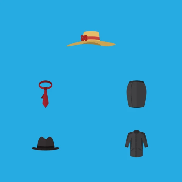 Conjunto de prendas de vestir Icono plano de Cravat, Panamá, Uniforme y otros objetos vectoriales. También incluye ropa, falda, elementos uniformes . — Archivo Imágenes Vectoriales