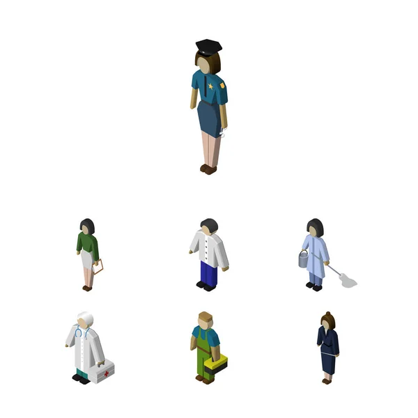 Isometric People Set Of Male, Plumber, Pedagogue and Other Vector Objects. Включает в себя также Педагога, Техника, Женские Элементы . — стоковый вектор