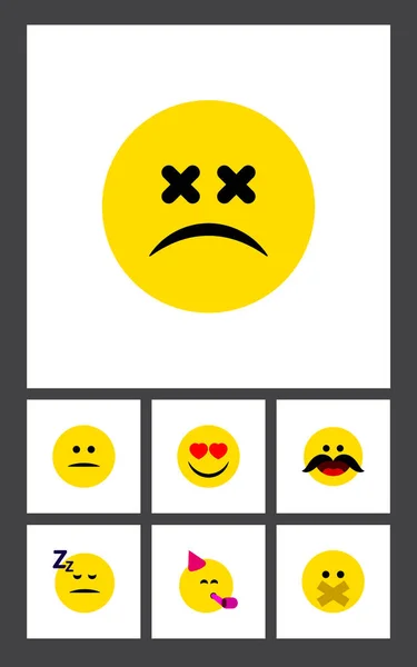 Flat Icon Face Set of Dishappy, Cross-Eyed Face, Cheerful And Other Vector Objects (dalam bahasa Inggris). Juga termasuk Tidak senang, Emoji, Senyum Elemen . - Stok Vektor