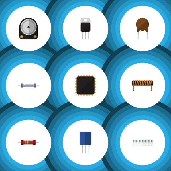 Cpu, bobin, direnci ve diğer vektör nesnelerini düz simge cihaz seti. Ayrıca alıcı, sert, triyot öğeleri içerir.