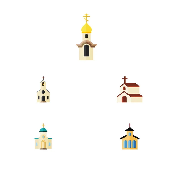 Icono plano cristiano conjunto de religión, edificio, católica y otros objetos vectoriales. También incluye Religioso, Edificio, Elementos Tradicionales . — Vector de stock