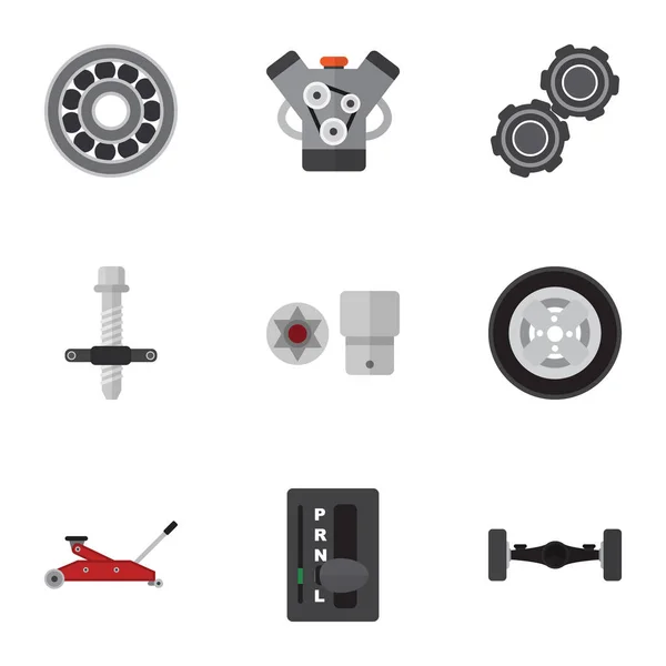 Icono plano Conjunto automático de motor, tornillo de giro, transmisión automática y otros objetos vectoriales. También incluye destornillador, transmisión, elementos automáticos . — Vector de stock