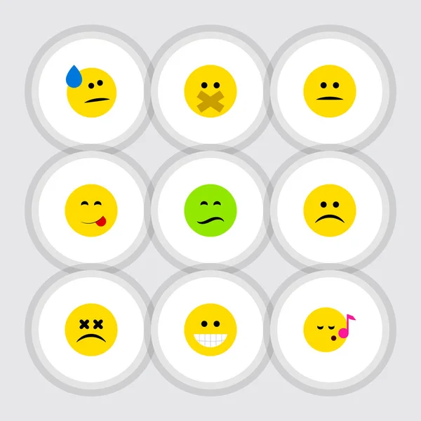 Flache Symbol-Emoji-Set von Tränen, absteigenden, traurigen und anderen Vektorobjekten. beinhaltet auch schwindelerregende, schmackhafte, Emoji-Elemente. — Stockvektor