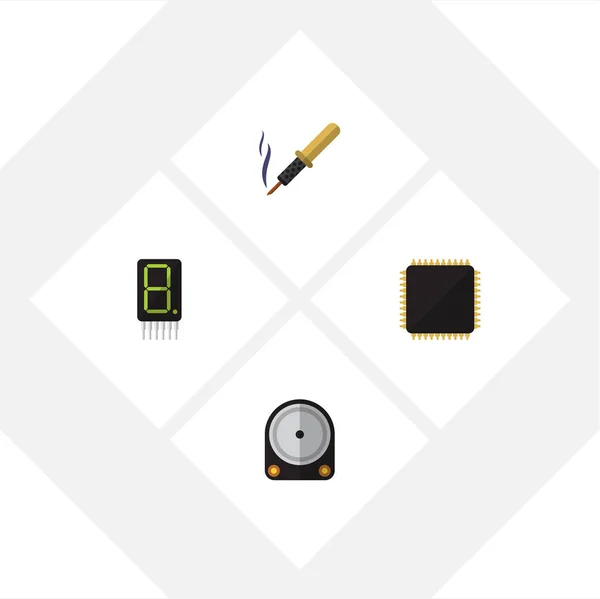 Flat Icon Technology Set Of Cpu, Display, Repair And Other Vector Objects. Also Includes Soldering, Calculator, Copper Elements. — Stock Vector