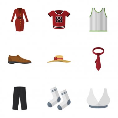 Düz simgesi giysi kümesi giysiler, pantolon, Singlet ve diğer vektör nesneleri. Ayrıca Singlet, giyim, spor öğeleri içerir.