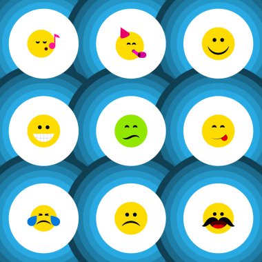 Sevinç, kaşlarını, soğuk ter ve diğer vektör nesnelerini düz simge Emoji seti. Ayrıca gözyaşları, yüz, eğlenceli öğeleri içerir.