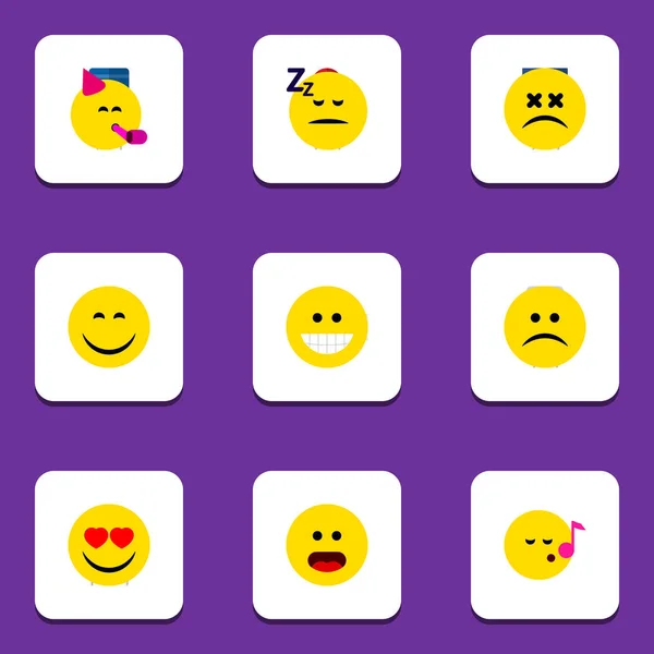 Descant, 슬픈, 자 고의 아이콘 Emoji 집합 및 다른 벡터 개체 평면. 또한, 이모티콘 Emoji 요소 포함. — 스톡 벡터