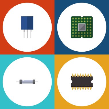 Düz simge elektronik birimi, mikroişlemci, Receptacle ve diğer vektör nesneleri kümesi. Aynı zamanda direnç, alıcı, Merkezi öğeleri içerir.