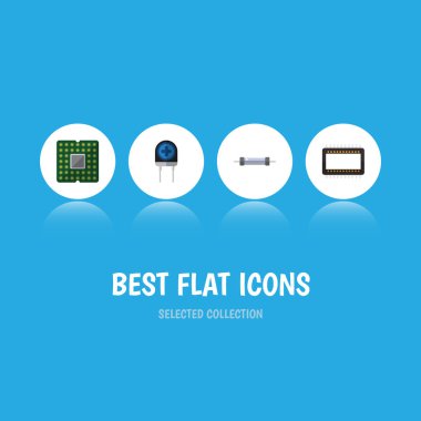 Düz simgesi cihaz kümesi direnç, dönüştürücü, birim ve diğer vektör nesneleri. Ayrıca işlemci, elektronik, birim öğeleri içerir.