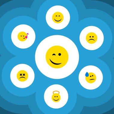 Düz simgesi yüz gözyaşları, şaşı yüz, üzgün ve diğer vektör nesneleri kümesi. Ayrıca neşeli içerir, gözyaşları, öğeleri göz kırpıyor.