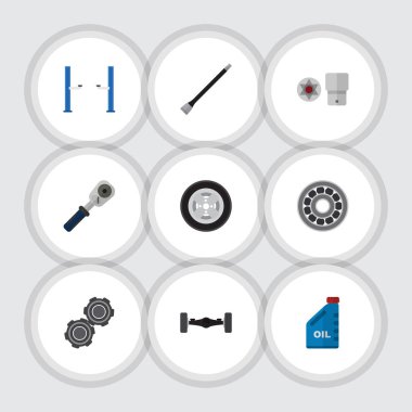 Düz simgesi otomatik kümesi süspansiyon, Fren diski, Ratchet ve diğer vektör nesneleri. Ayrıca tornavida, kemer, Jack unsurları içerir.