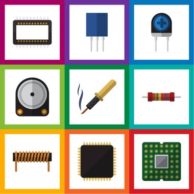 Düz simge cihaz seti Receptacle, direnç, Hdd ve diğer vektör nesneleri. Aynı zamanda direnç, bakır, priz elemanları içerir.