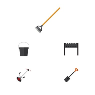 Barbekü, Spade, aracı ve diğer vektör nesnelerini düz simge çiftlik seti. Ayrıca kürek, çapa, kürek unsurları içerir.