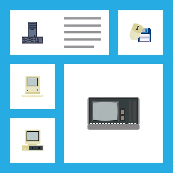 Flaches Computersymbolset aus Computermaus, Vintage-Hardware, Computer und anderen Vektorobjekten. umfasst auch PC, Retro, Computerelemente. — Stockvektor