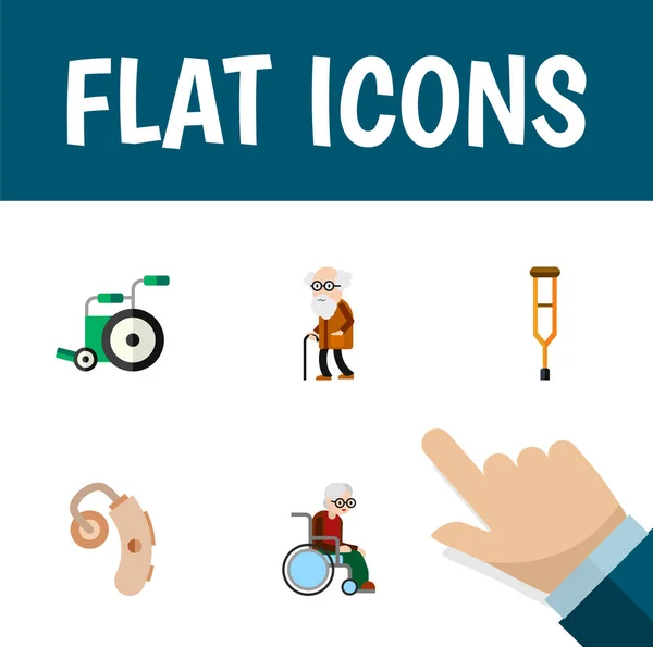 Flat Icon Handicapped Set of Ancestor, Audiology, Stand Vector Objects. Также учитываются старые, захудалые, инвалидные слои . — стоковый вектор