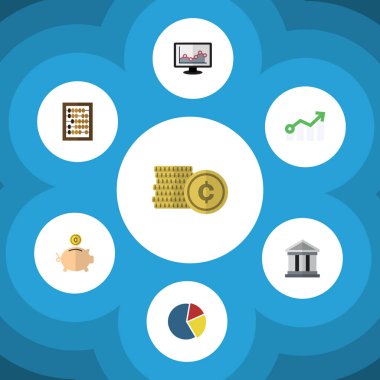 Para Kasası, büyüme, grafik ve diğer vektör nesnelerini düz simge kazanç seti. Ayrıca bina, gözü morarmış, mimari öğeler içerir.