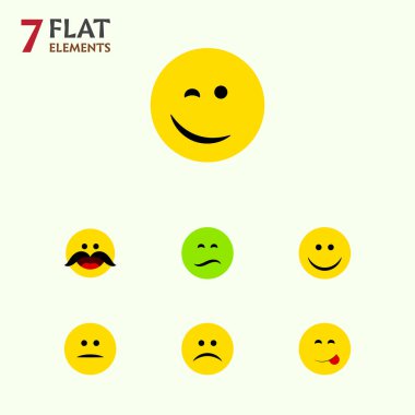 Düz simge yüz seti diğer vektör nesneleri ve neşeli, lezzetli yemek, hiç memnun kalmamıştı. Ayrıca içerir üzgün, mutlu, bıyık öğeleri.