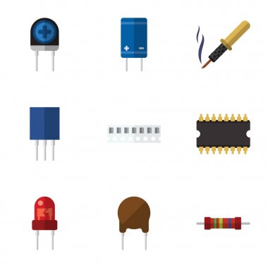 Triyot, mikro işlemci, bellek ve diğer vektör nesnelerini düz simge cihaz seti. Ayrıca Receptacle, transistör, Fiildistor öğeler içerir.