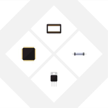 Düz simge elektronik alıcı, direnç, ana bilgisayarlara ve diğer vektör nesnelerini ayarlayın. Ayrıca işlemci, Set, transistör öğeleri içerir.