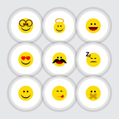 Düz simgesi ifade kümesi gülmek, sus, sevinç ve diğer vektör nesneleri. Gülmek, kalp, yüz öğeleri de içerir.