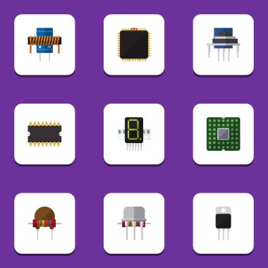 Mikroişlemci, direnç, Resist ve diğer vektör nesnelerini düz simge cihaz seti. Anakart, işlemci, yarı iletken öğeleri de içerir.