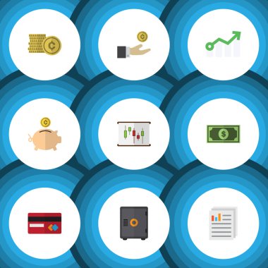 Düz simgesi Finans Para kutusu, sikke, belge vektör nesnelerini elle ayarlayın. Ayrıca para, sikke, dolar öğeleri içerir.